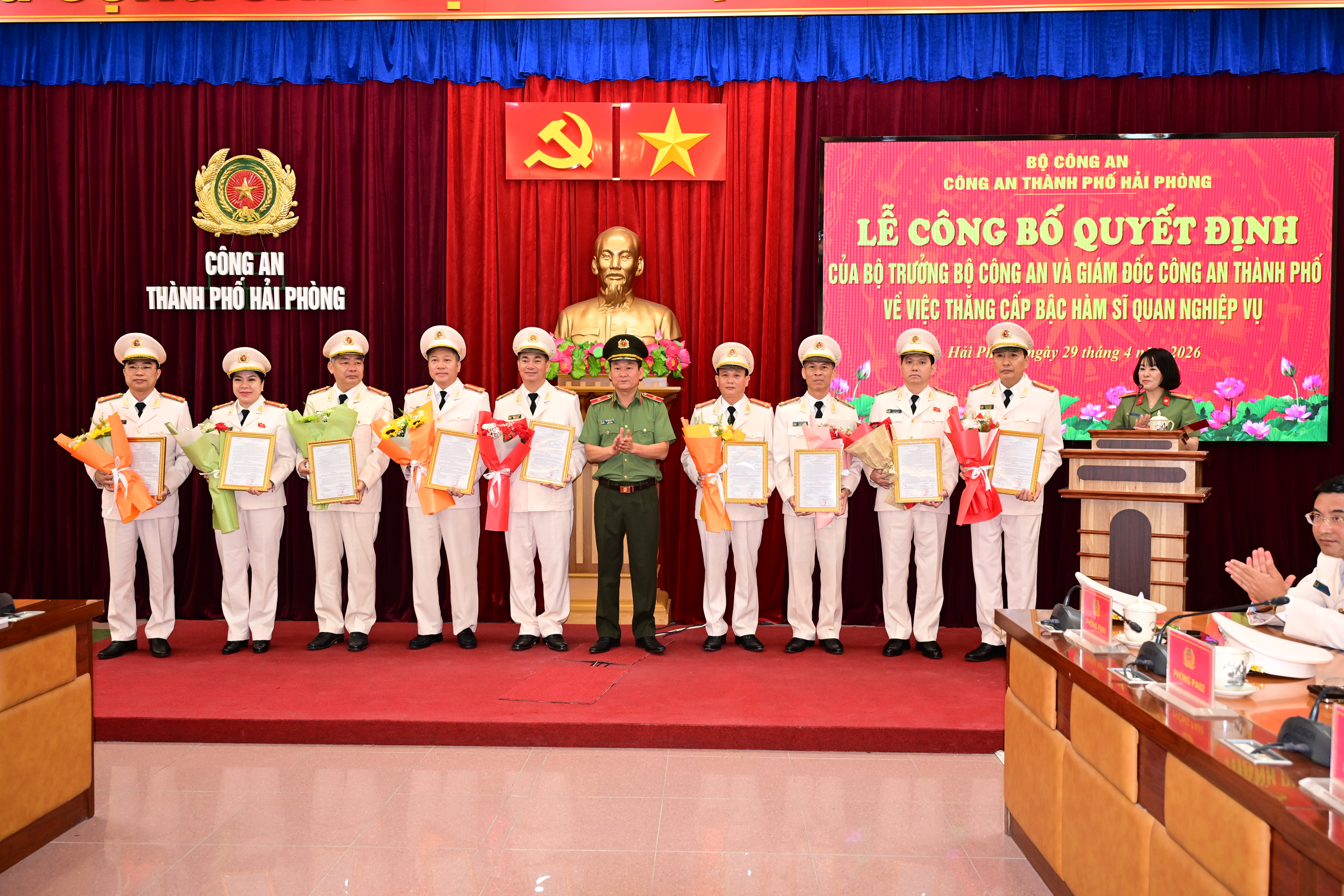 Công bố các Quyết định của Bộ trưởng Bộ Công an và Giám đốc CATP thăng cấp bậc hàm cho 55 sỹ quan nghiệp vụ